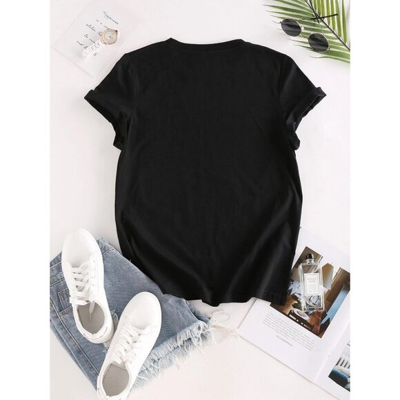 NEW SHEIN Smile Face Print Tee Size S Color Black - Picture 2 of 6